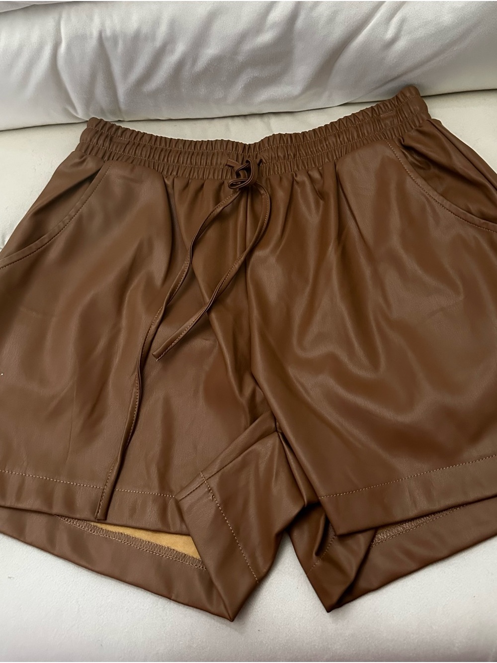 Promesa Brown Faux Leather Athletic Shorts